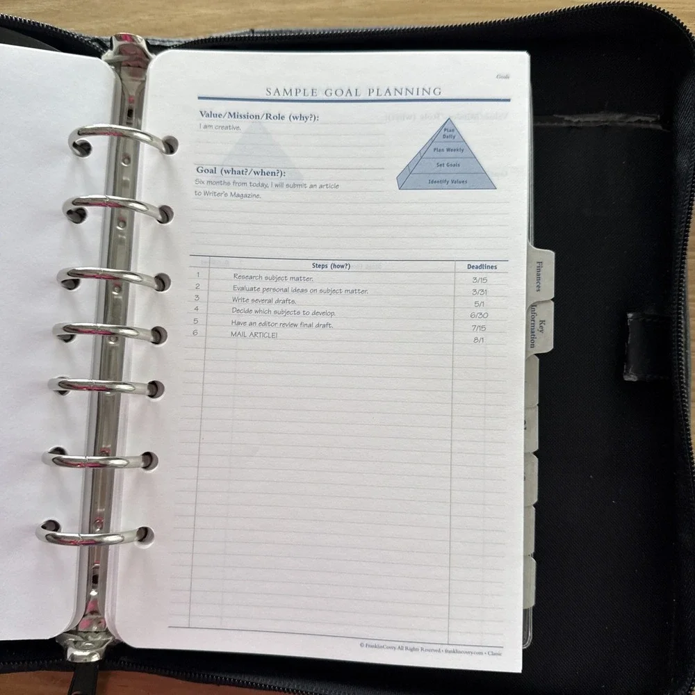 FRANKLIN COVEY Planner Binder Leather 7 Ring Black Zip Closure 10